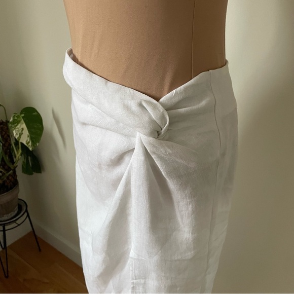 Casa | Raki Gaby White Linen Knot Front Side Slit Midi Skirt EUC Size Medium - Picture 7 of 12